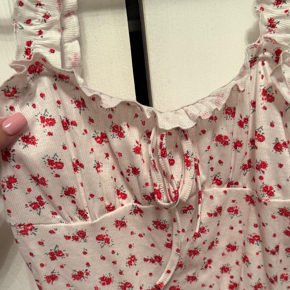 SHEIN Red Floral Mini Dress with Ruffle Straps - Picture 4 of 4